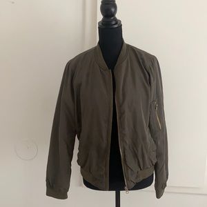 Olive Green Bomber Jacket with an orange inner liner • L • New Look